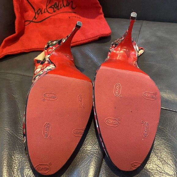 Colorful Red White Green Black Closed Toe 3” Louboutin Slingbacks w/Red Bottoms - Picture 4 of 11